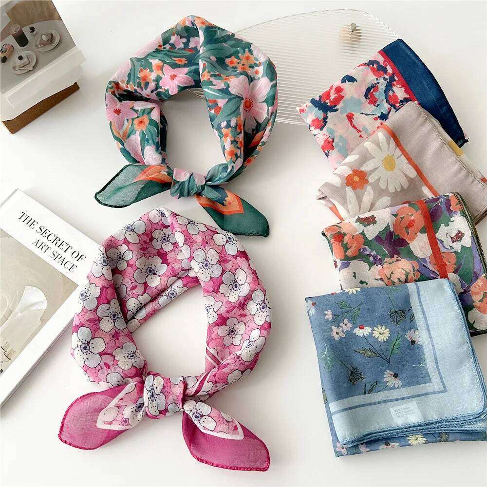 Cotton Handkerchief Women Scarfs Small Bandana Head Neck Scarves Female 53x53CM Print Headband Cute Hair Scarf For Ladies 26Y06226