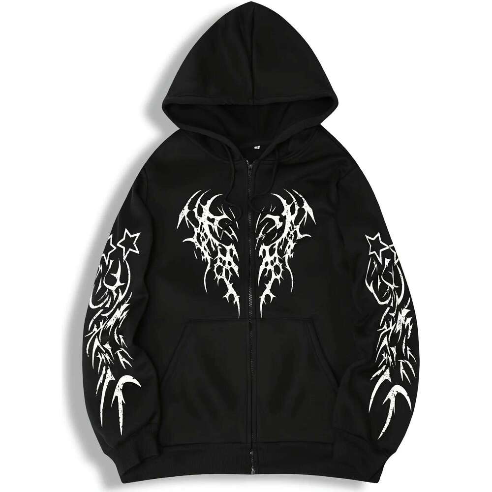 Autumn Winter New Men's Fashionable and Trendy Hoodie Zipper Jacket Y2K Printed Pattern Casual Retro Street Style Top W260626 - view 3