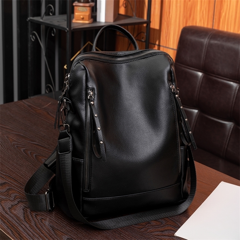 Large capacity retro style soft womens backpack convertible shoulder bag perfect for commuting and travel y260615