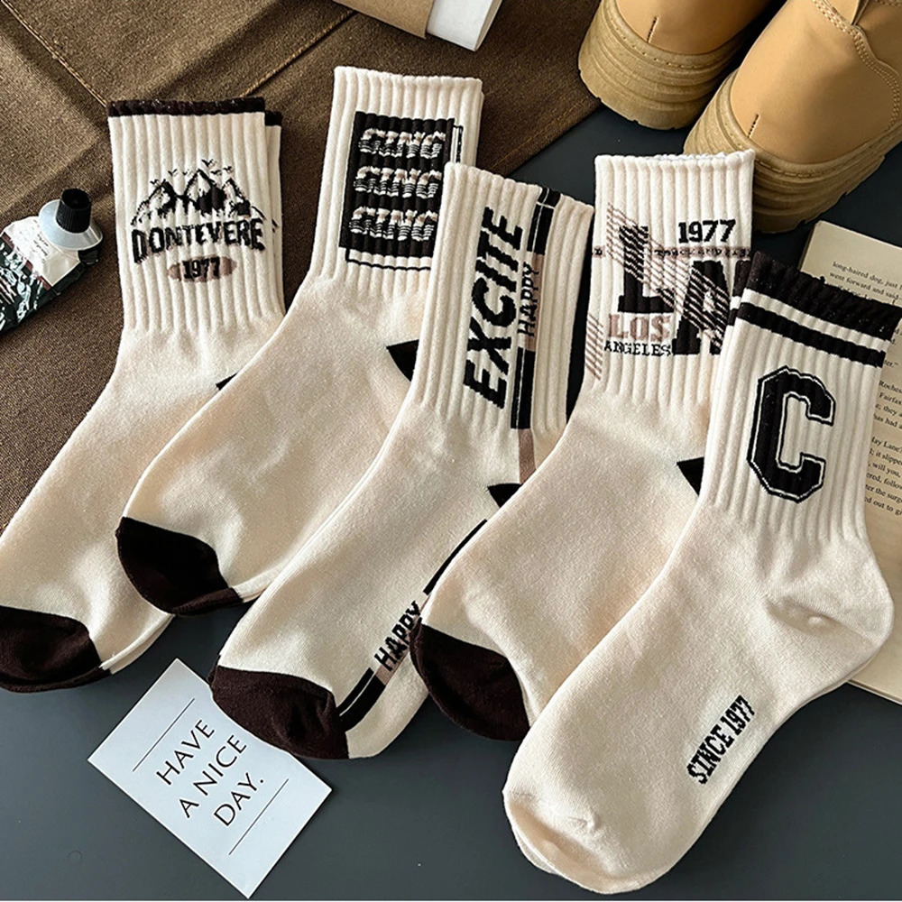8 Pairs Spring Autumn Men Women Letter Printed Mid Tube Socks Soft Comfortable Breathable Fashionable All Season Casual 260622 - view 4