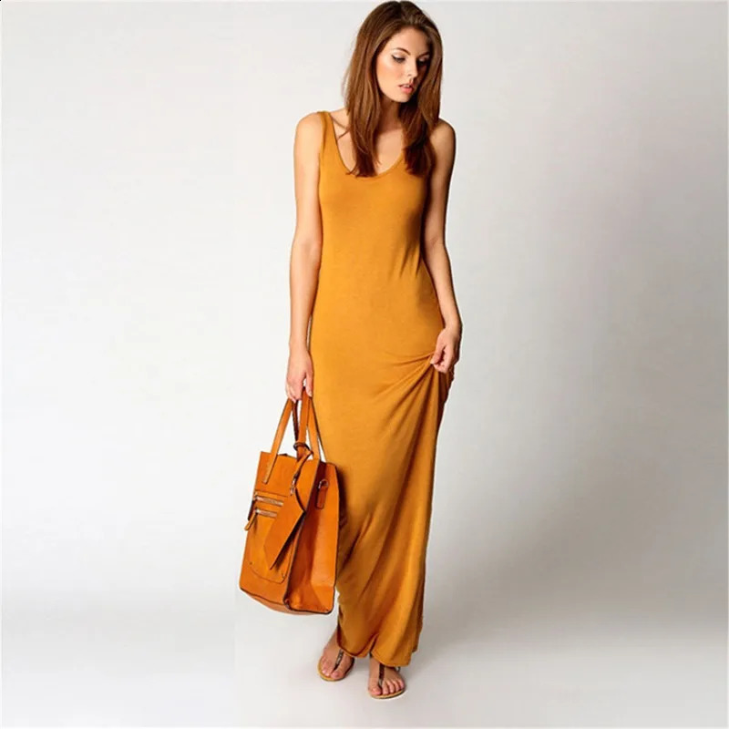 Womens Maxi Dress Sleeveless Bodycon Long Dress Elegant Casual Homewear Spring Summer Cool Solid-Color Dress 260626 - view 3