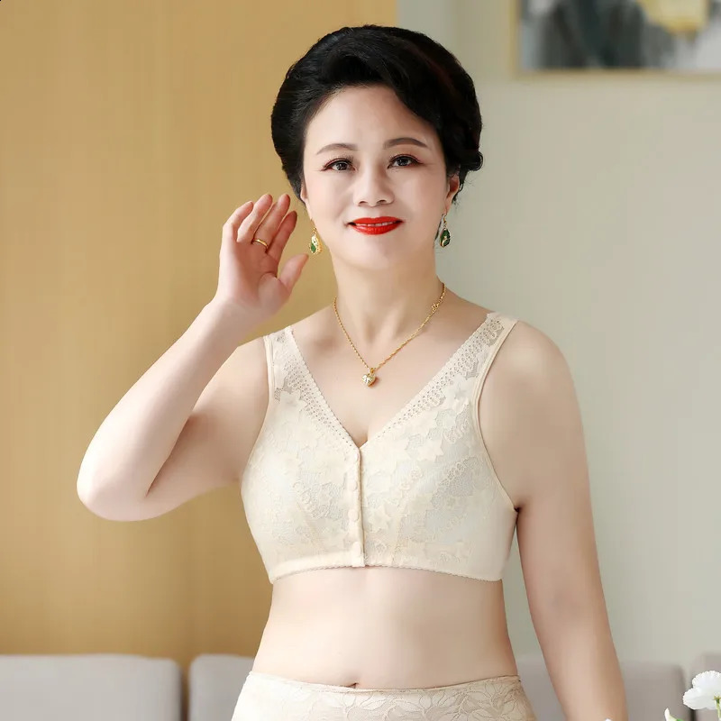 Front Buckle Underwear Middleaged Elderly Women Lace No Underwire Wide Strap Vest Plus Size Comfortable Breathable Pushup Bra 260626 - view 6