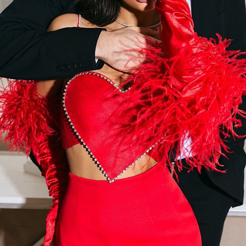 Womens Crop Camisole Top Womens Bright Red Heart Rhinestone Thin Strap Strapless Slim Fit Nightclub Layer Tank For Women Daily Party Summer Street Out - view 4