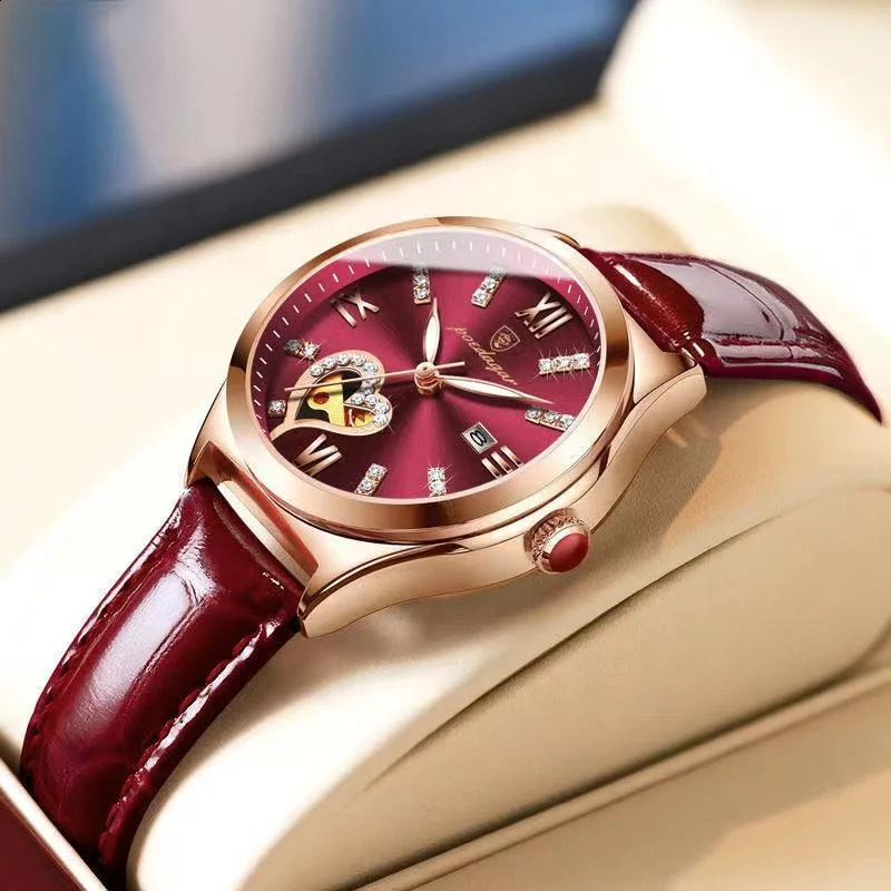 POEDAGAR Watch Women Diamond Waterproof Luminous Ladies Leather Watches Fashion Hollow Top y Rose Gold Quartz Wristwatch 260624