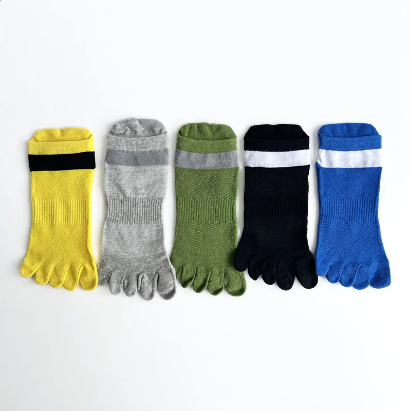 15 Pairs Man Boat Socks Toe Cotton Striped Compression Breathable SweatAbsorbing Elastic Endurable Boy 5 Finger Ankle 260622 - view 3