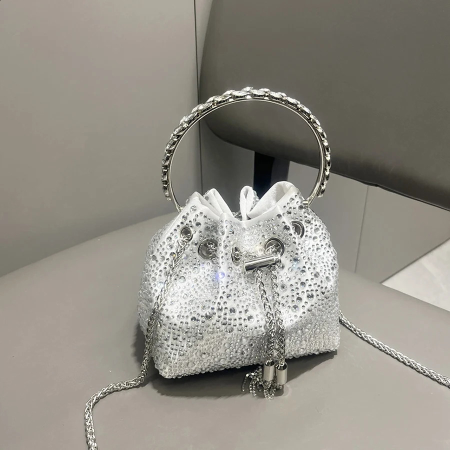 Tassel Womens Shoulder Bags Metal Ring Diamond Bucket Bag Shiny Drawstring Handbag Tote Chain Crossbody Evening Clutch 260612 - view 5