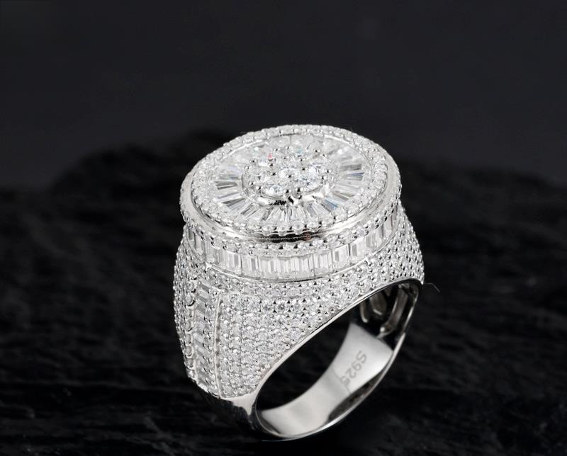 Iced Out Moissanite Ring 925 Silver Diamond VVS Premium Quality Hip Hop Bling Men Jewelry Gift Box Included - view 3