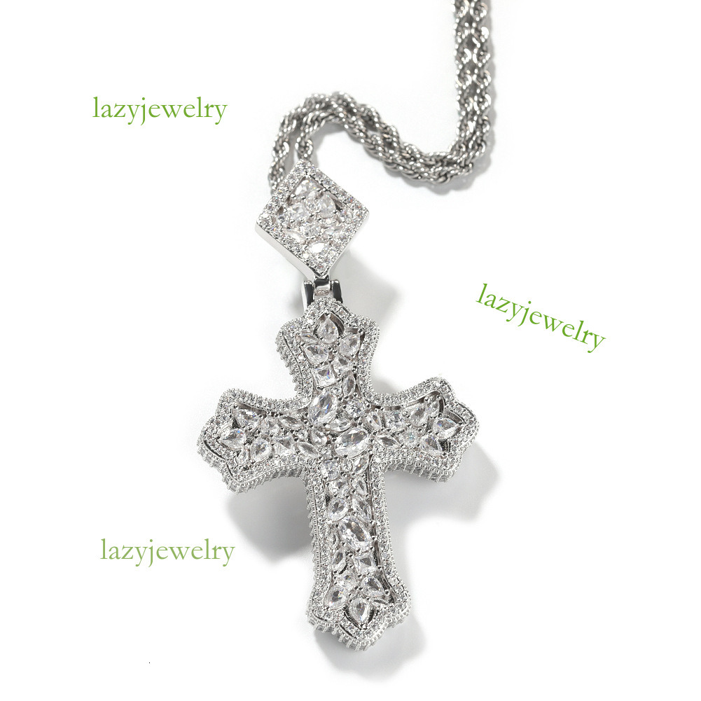 Retro color moisancite cross pendant hip hop style full diamond design diamond button all fashion men and women with the same fashion accessories - view 9