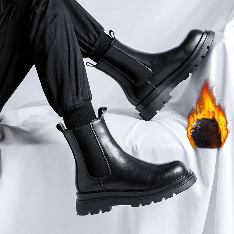 Thicken Winter Knight Boots Men Knee High Long Square Heel Boots Retro Thick Men Motorcycle Boots Black White Botas 260625 - view 3