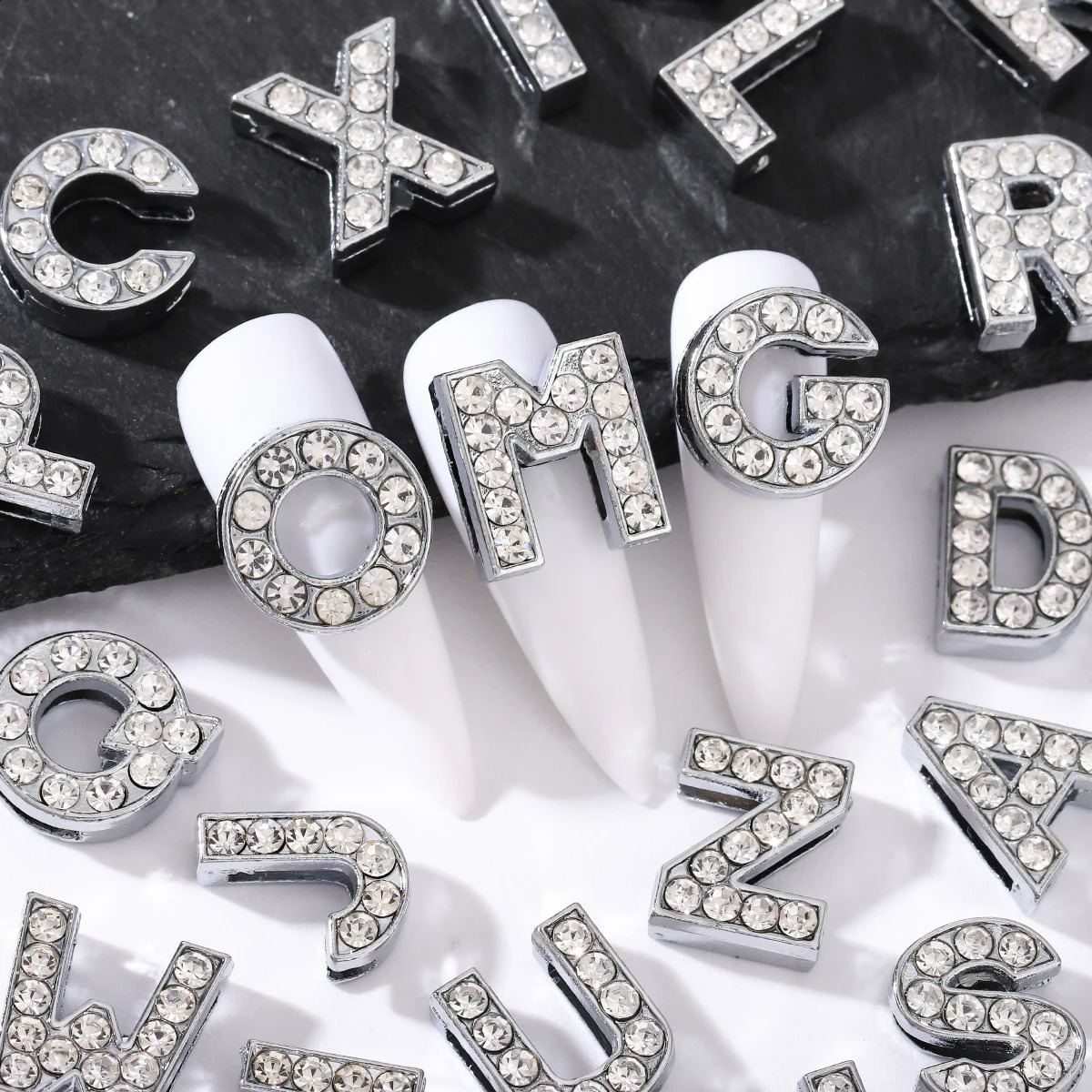 26 pcs / pack European wind rhinestone English letter diy nail decoration y2k metal wind large diy nail accessories 260623 - view 4