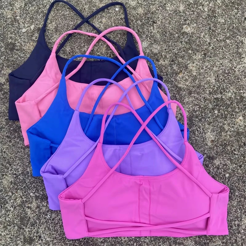 Sexy Soft Fitness Sport Bra Spaghetti Strap Cross Back Hollow Women Top Tight Gym Yoga underwear Athletic Workout With Chest Pad 260626