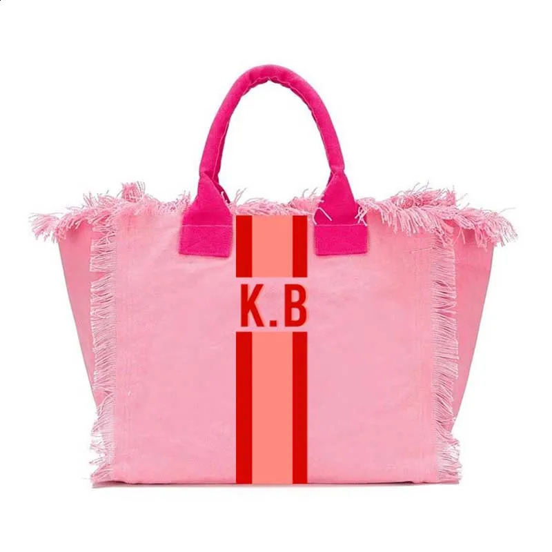 Customizable Personalized Striped Letter Canvas Beach Bag with Fringe Beach fashion Tote for Women handbag 260626 - view 6