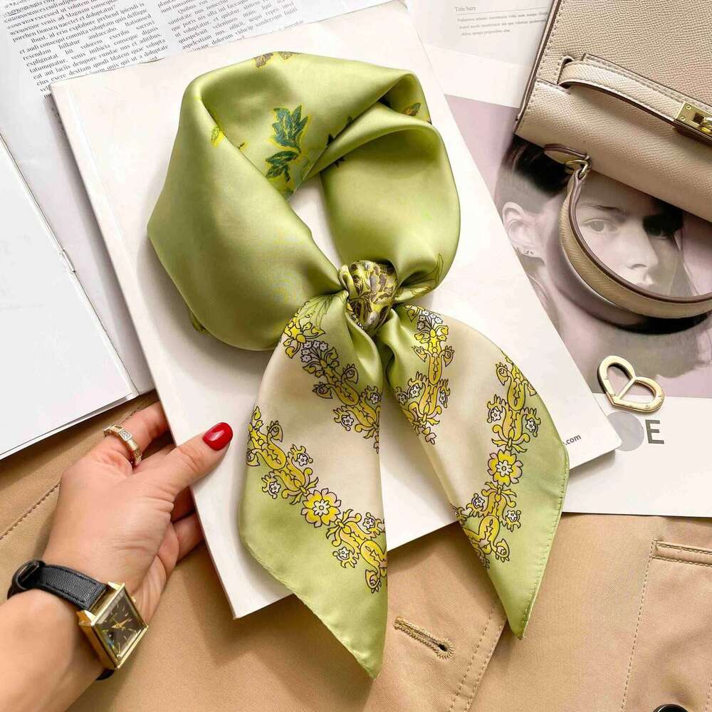 Fashion 70cm Green Print Square Silk Scarf Women Satin Neck Scarves Wrap Headkerchief Beach Hair Band Women's Bandana 26Y06226 - view 3