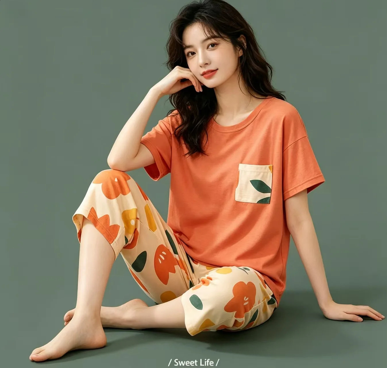 SpringSummer Collection Womens ShortSleeve Pajamas Girls Summer 34Length Pants PlusSize Pajama Sets Loungewear 260625 - view 7