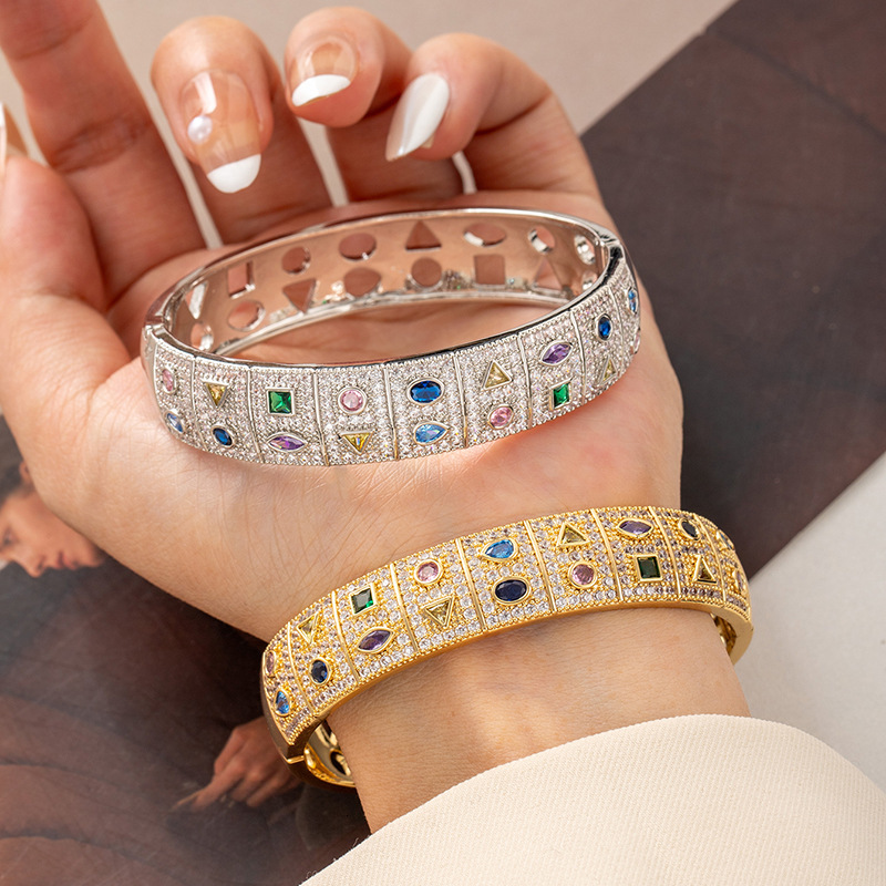 Bracelets European And American Zircon Bracelets With Colorful Designs Zircon-Inlaid Light Luxury Bracelets Multicolored Bangles