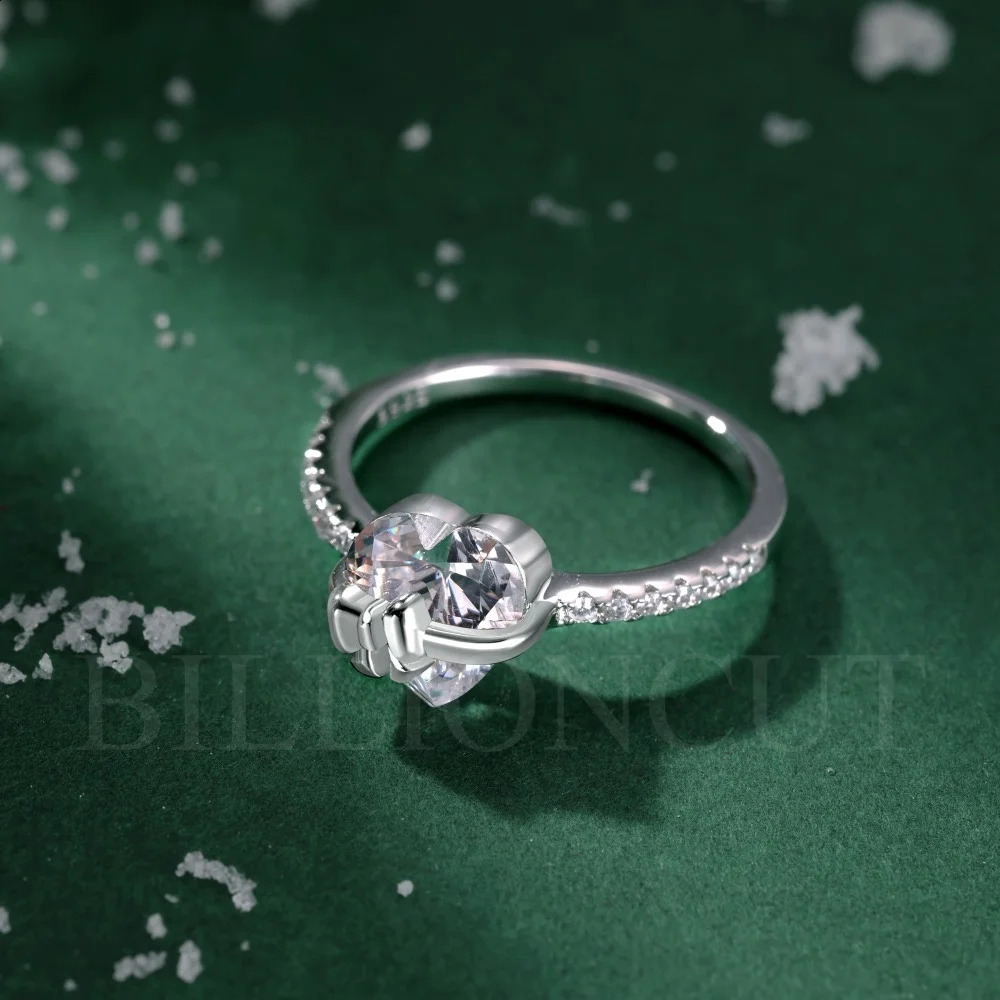 925 Sterling Silver Romantic Heart Bow Ring Delicate Shining Inlaid n Sweet y Engagement Ring for Women Jewelry 260625 - view 7