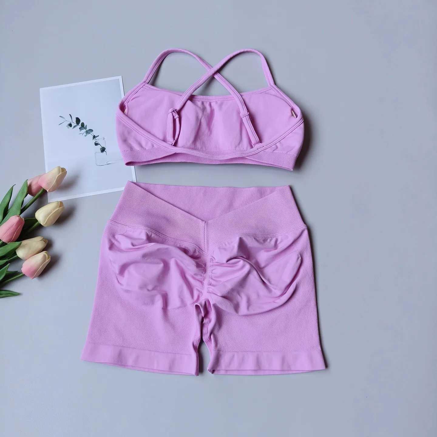 Seamless Womens 2-Piece Yoga Suit Fitness Suit Gym Clothes Sports Bra Shorts Set Workout Set Gym Outfit M260626 - view 3