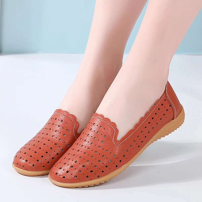 Summer Women Fashion Casual Shoes Leather Slipon Flats Loafers Ladies ner Sneakers Hollow Out Breathable Womens Moccasins 260626 - view 4
