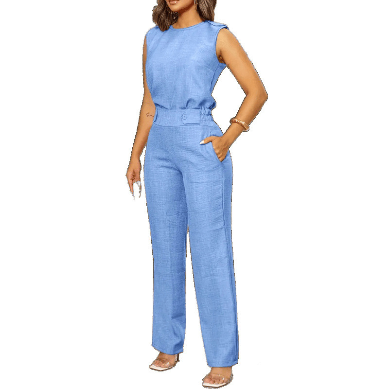 Cross-Border Women's Summer Fashion Casual Elegant Sleeveless Vest Pocket Straight Long Pants Two-Piece SetWONST - view 6