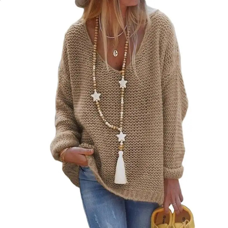 Sexy V Neck Long Sleeve Knitted Loose Sweaters Autumn Female Hollow Out Knitwear Pullover Tops XXBLH-156 260626