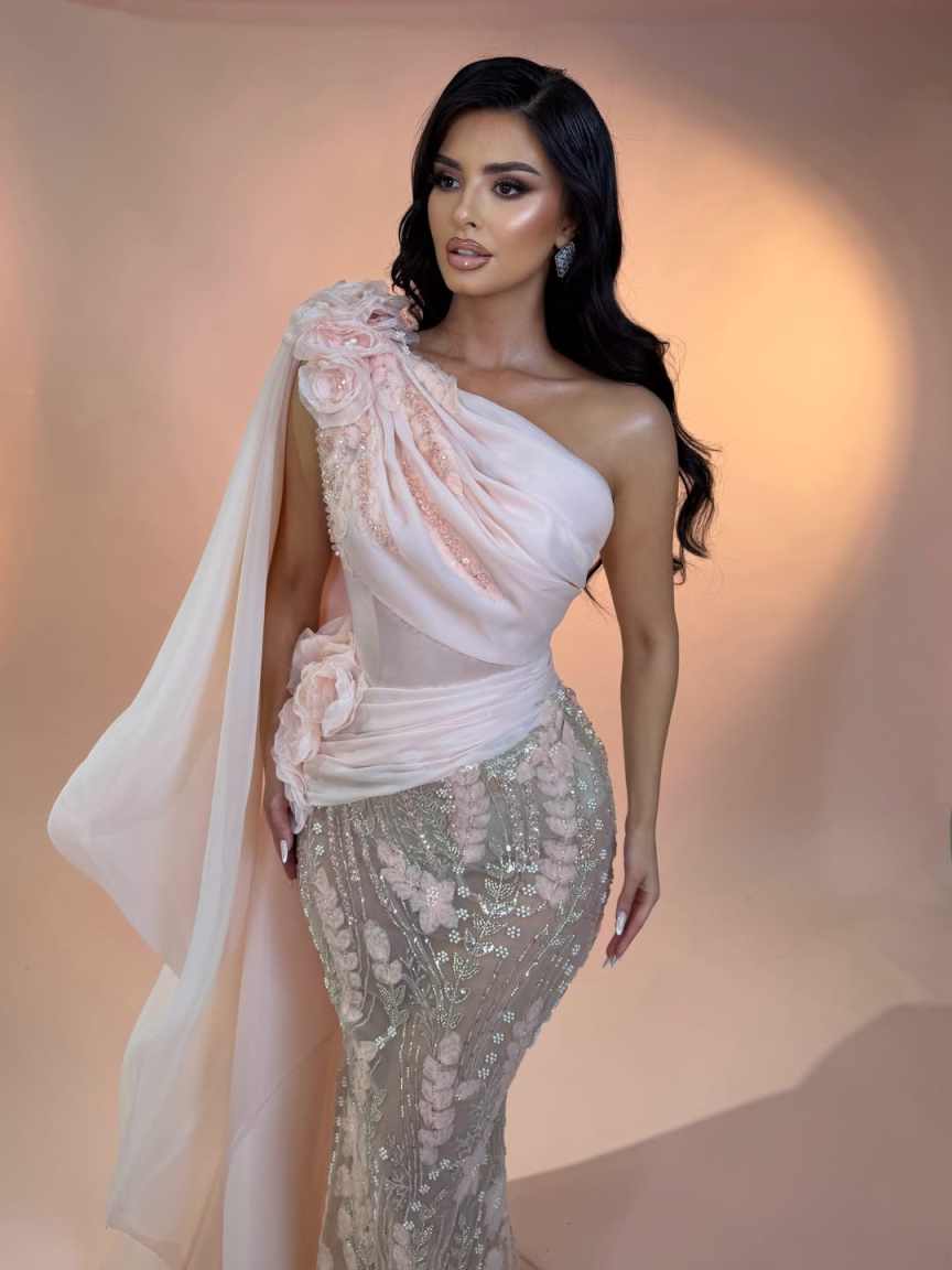 Grateful Mermaid Evening Gowns Robes De Soiree Flowers Appliques One Shoulder Birthday Engagement Prom Dress Customized - view 6