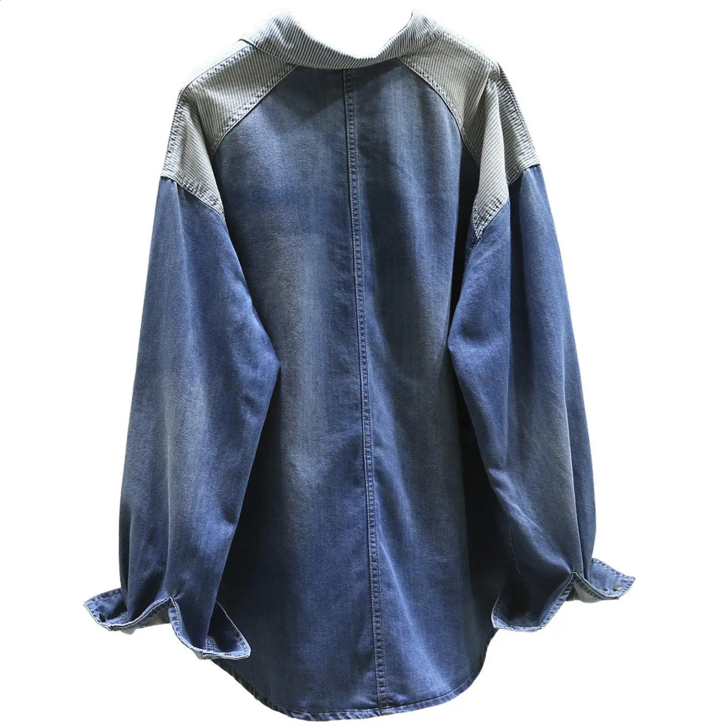 SuperAen Mid-length Vintage Striped Patchwork Denim Blue Shirt for Women 2026 Spring n Loose Shirt Tops 260626 - view 6