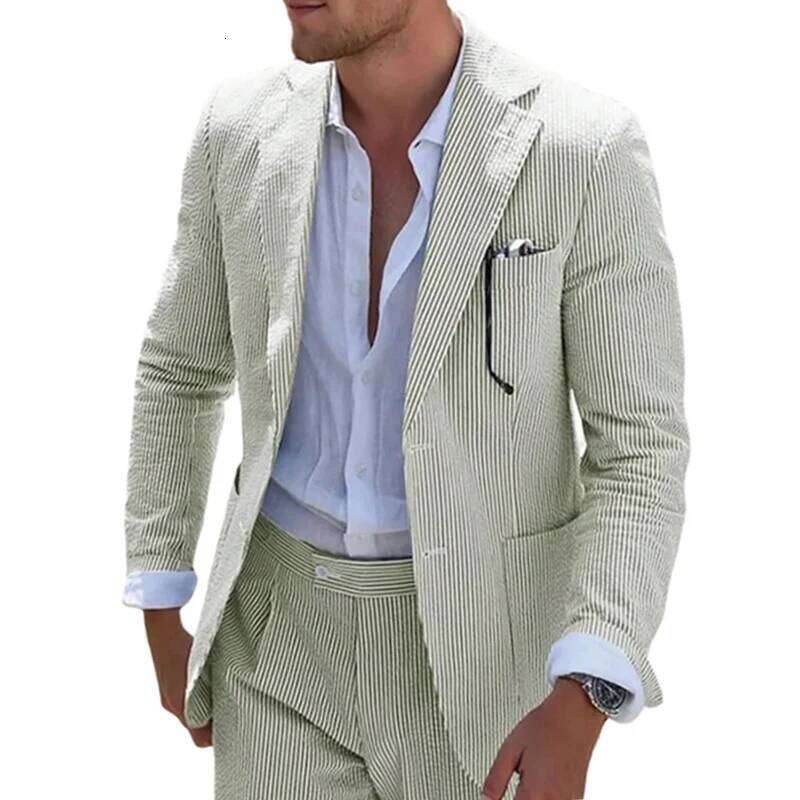 Men's Striped Seersucker Suit Jacket Summer Lightweight Casual Blazer Wedding Business Event Formal Occasions 26L0626 - view 4