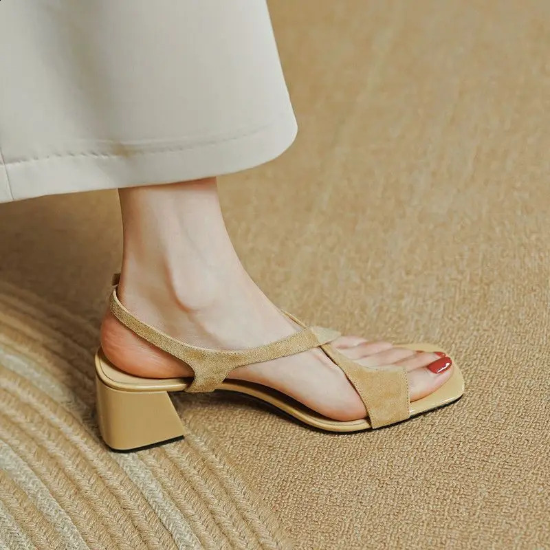 Footwear Square Heels Womens Shoes Beach Sandals for Woman One Word Summer Blue Medium Breathable Fashion Vip Sale F H 260626 - view 3