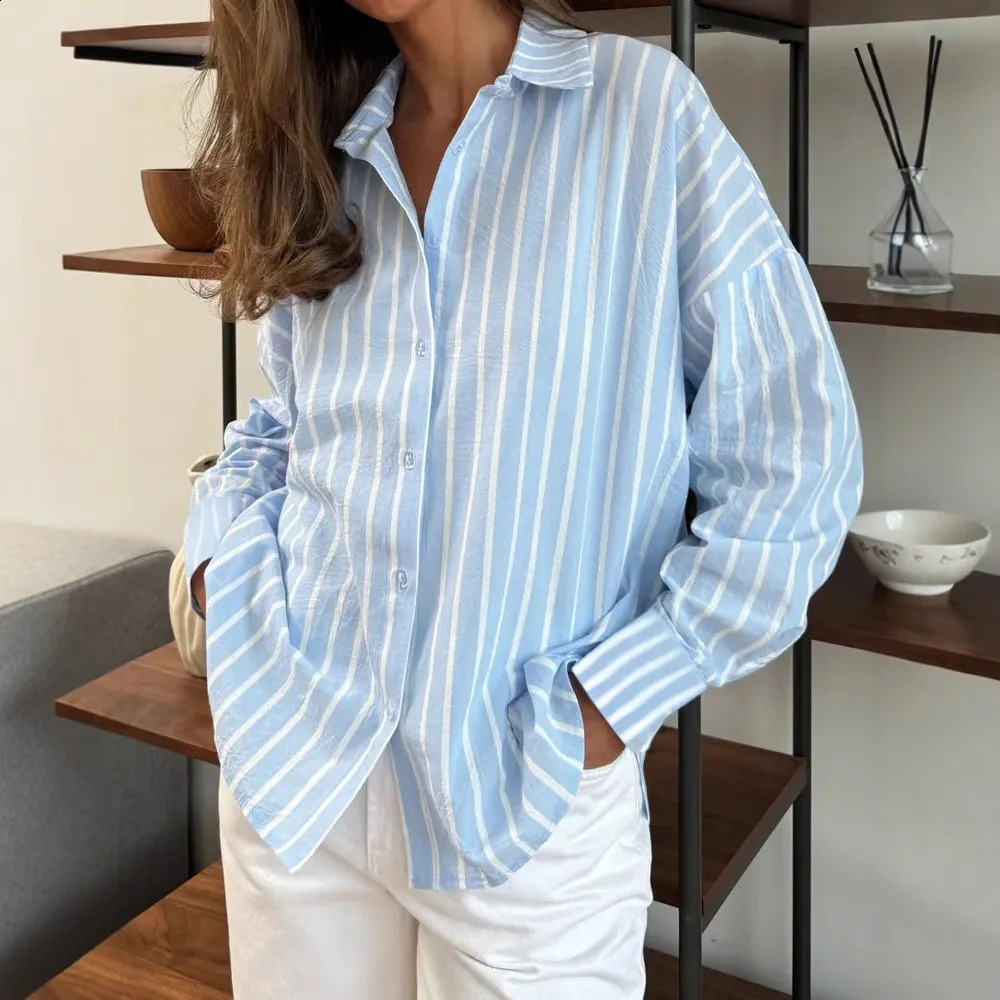 Oversized Striped Shirts Blouses Loose Fit Casual Fashion Turn down Collar Button Top for Spring Summer Woman Clothes 260626 - view 3