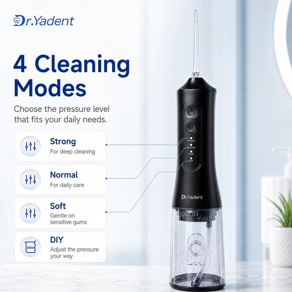 DrYadent YD06 Oral Irrigator Flosser 300ML Large Capacity for Road Trips 4 Modes with DIY Pressure 7 Varies Nozzle Water Jets 260626 - view 4