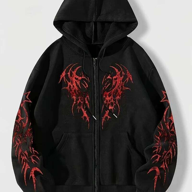 Autumn Winter New Men's Fashionable and Trendy Hoodie Zipper Jacket Y2K Printed Pattern Casual Retro Street Style Top W260626