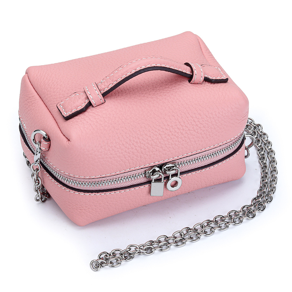 Women 10 Color Top Layer Cowhide Mini Chain Bag, Double Zipper Large Capacity Hand Pouch Multi Purpose Cosmetic Jewelry Bead Storage Crossbody Purse - view 9