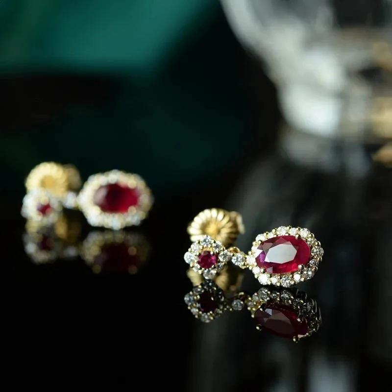 Original Ruby Silver Set Diamond Oval Womens Earrings Vintage Classic Shiny Engagement Wedding Jewelry 260625 - view 3