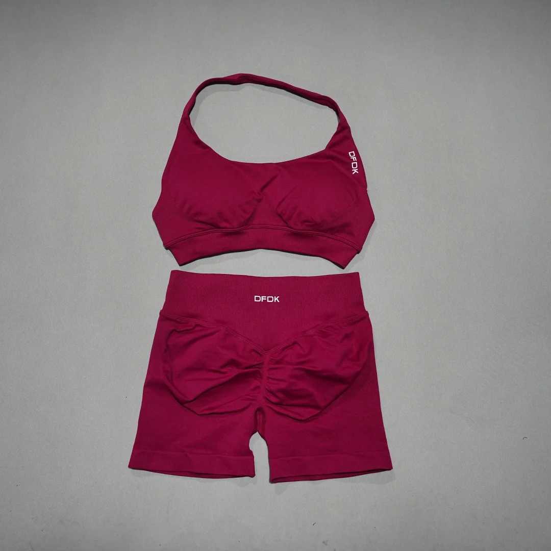 Piece DFDK Women Fashion 2 Sports Matching Set Lace Up Push Up Sports Bra Seamless High Waist Shorts Leggings Butt Lift Yoga Gym M260626 - view 5