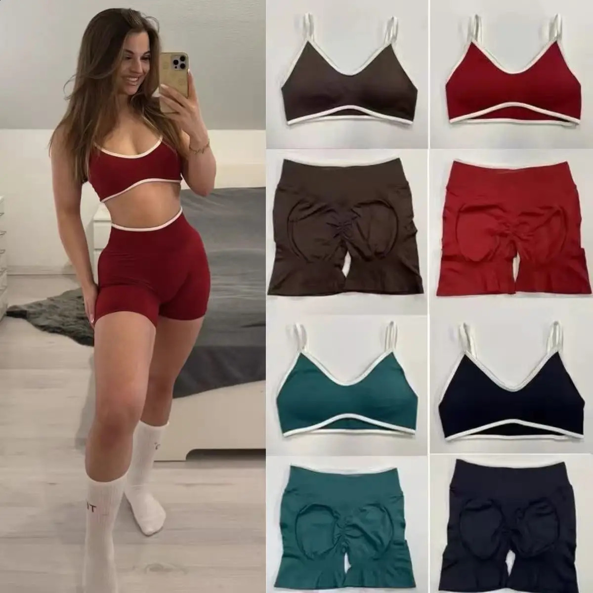 Fitness Suit Womens Suspender Contrasting Color Bra Sports Shock-absorbing Speed Drying Pants Breathable Yoga Suit 260626 - view 5