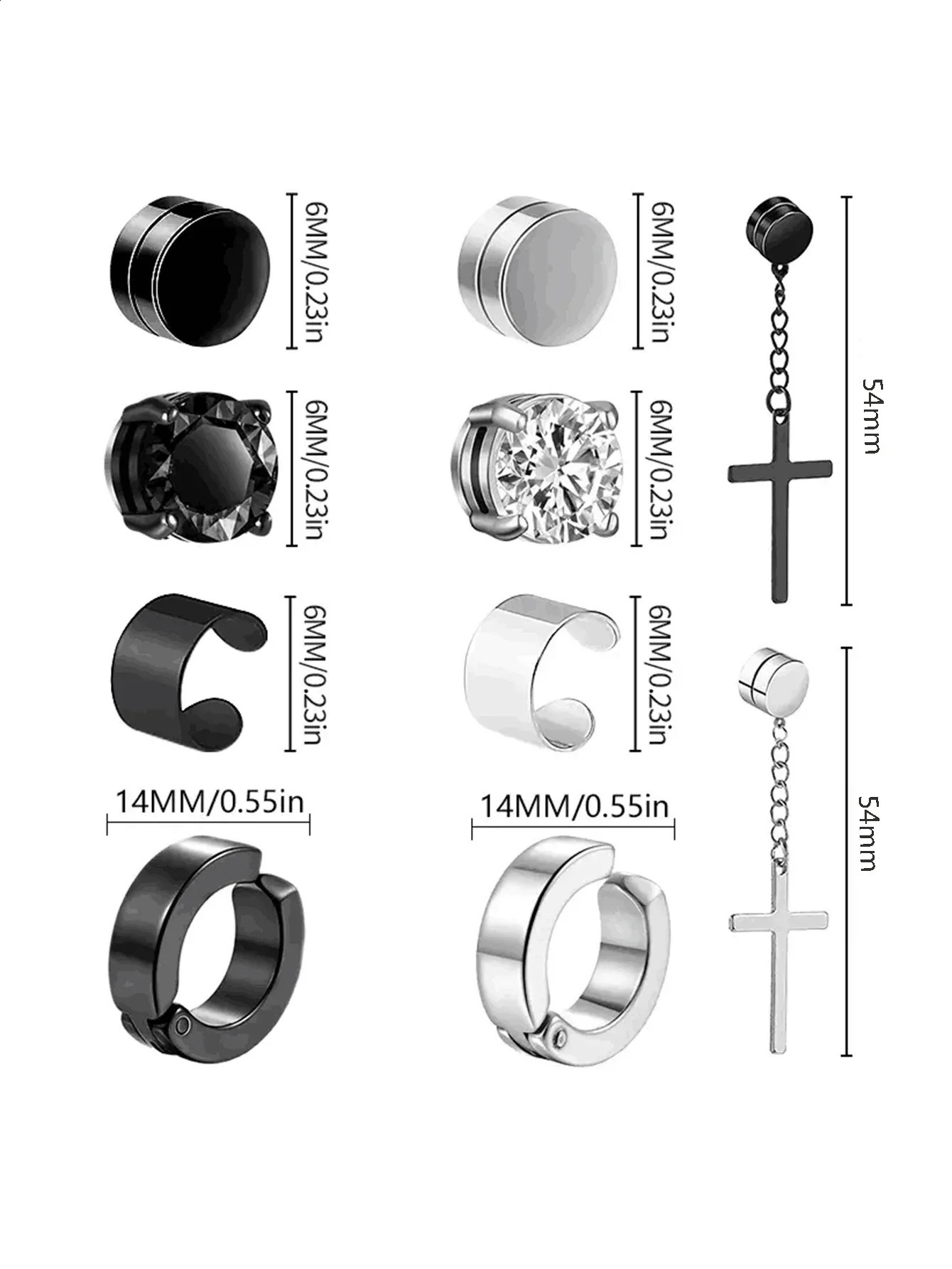 1 Pairs of Mens Fashionable Ear Hole Free Magnet Zircon Stainless Steel False Earring Set Unisex Non Piercing Clip Earrings 260623 - view 7