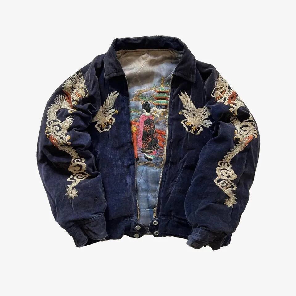 Hip Hop Japan Harajuku Style Jacket Gothic Dragon Pattern Bomber Jackets High Quality Embroidered Y2k Zipper Fleece Lined Coat Mdng260626