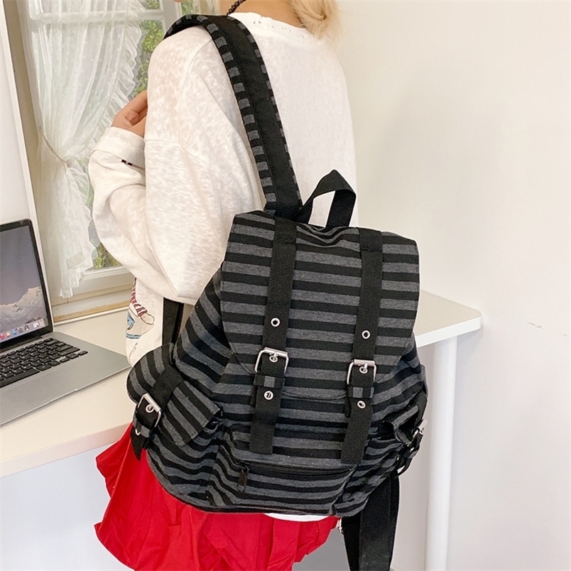 Retro Y2k Casual Striped College Backpack Korean Style School Bag Large Capacity Versatile Bookbags Leisure Kpop Girl y260615