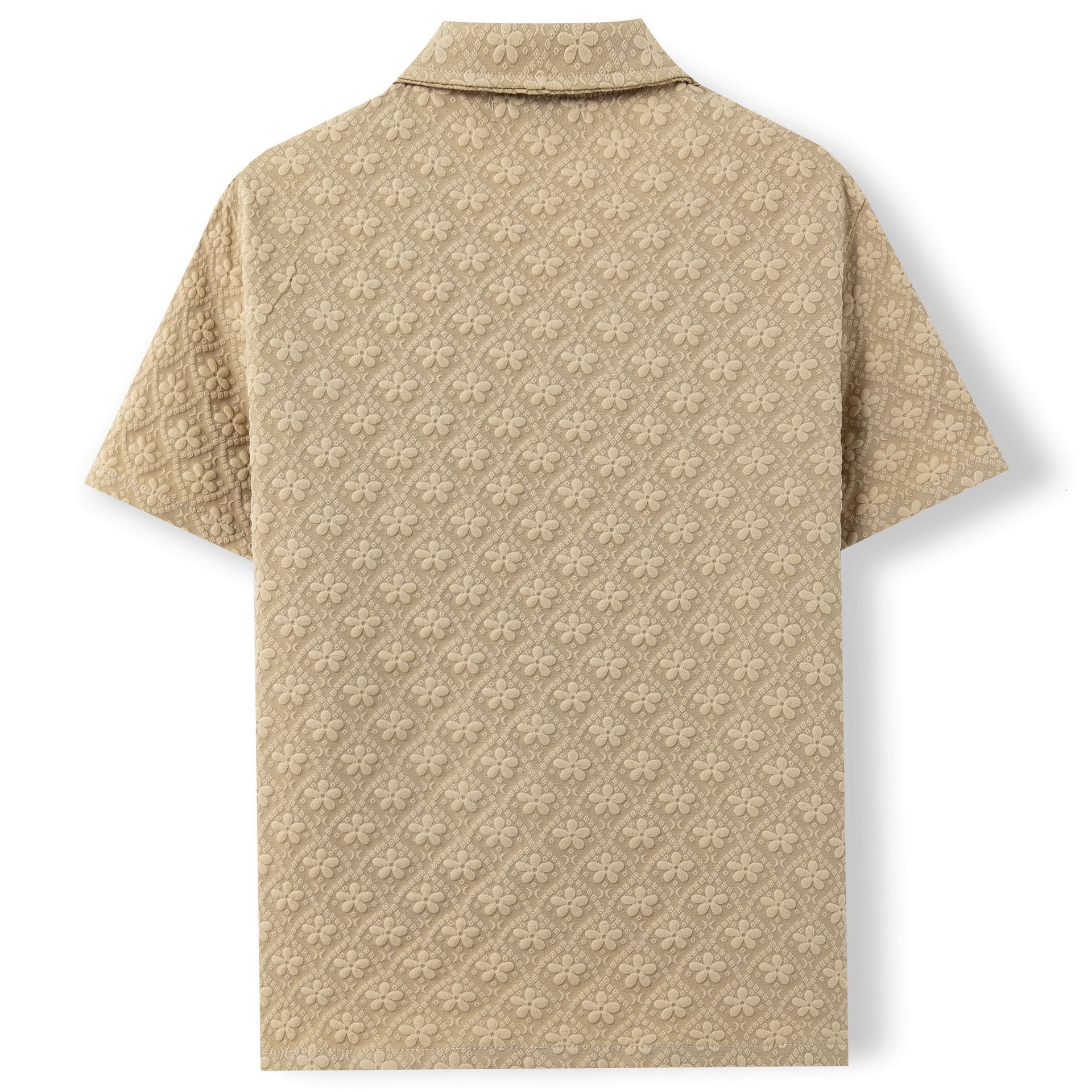 Cross-Border Men's Clothing, American Retro Khaki Jacquard Short-Sleeve Cuban Collar Casual Floral Shirt, In Stock - view 4