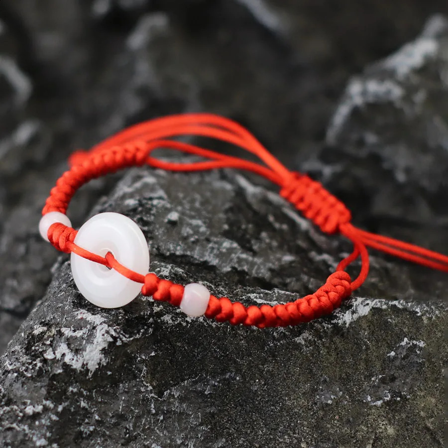 Braided Red Rope Bracelet White Jade Men Women Amulet Peace Buckle Friendship Couple Lucky Hand Year Gift 260617 - view 4