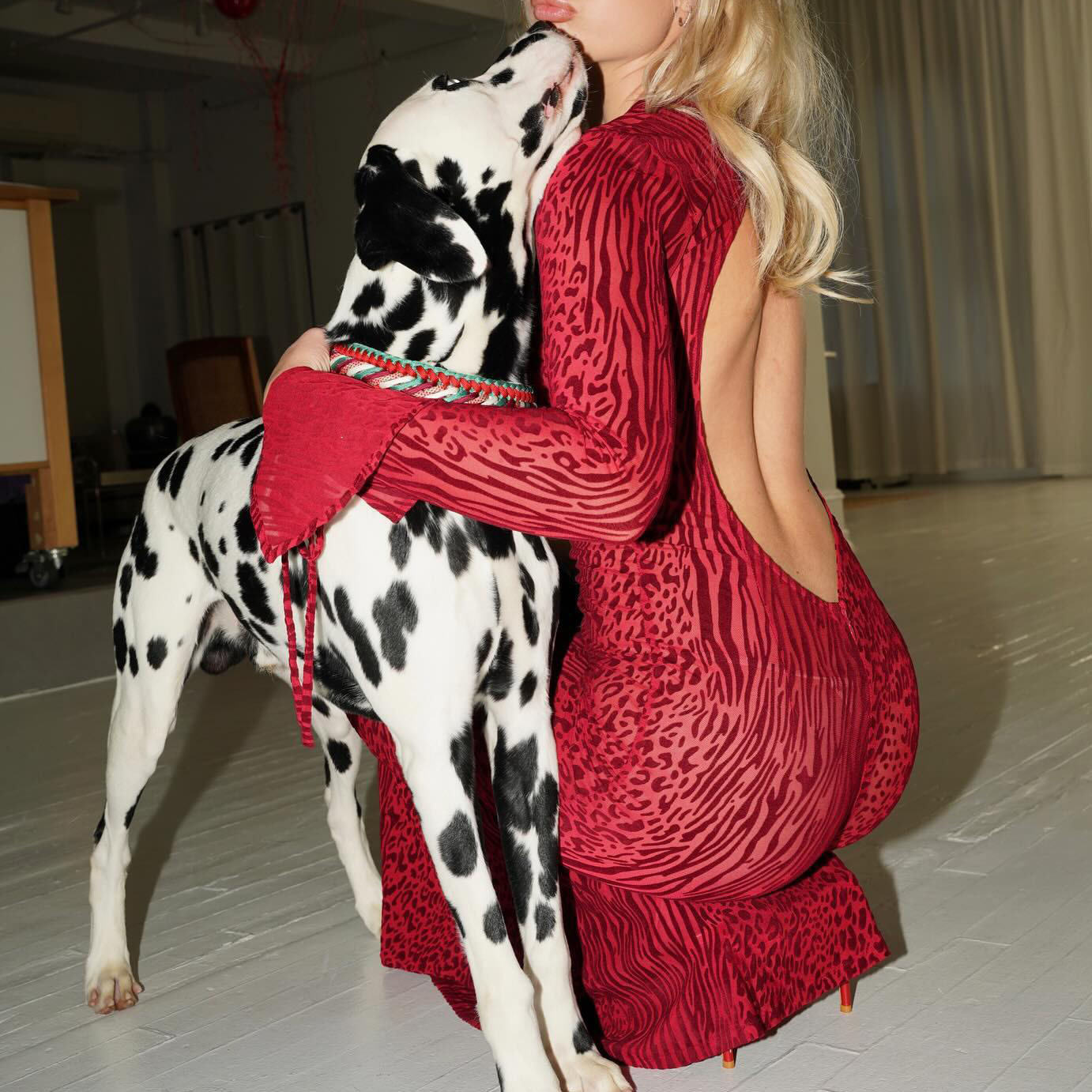 European and American cross-border sexy backless summer dress with flared sleeves and red leopard print mesh - view 3