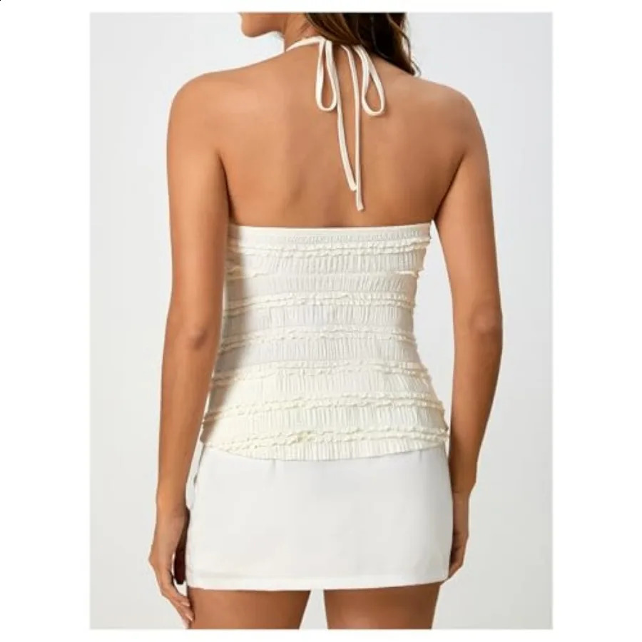 SOLY HUX Womens Peplum Halter Crop Tops Y2K Drawstring Tie Ruched Dressy Casual Spaghetti Strap Cami Top 260616 - view 5