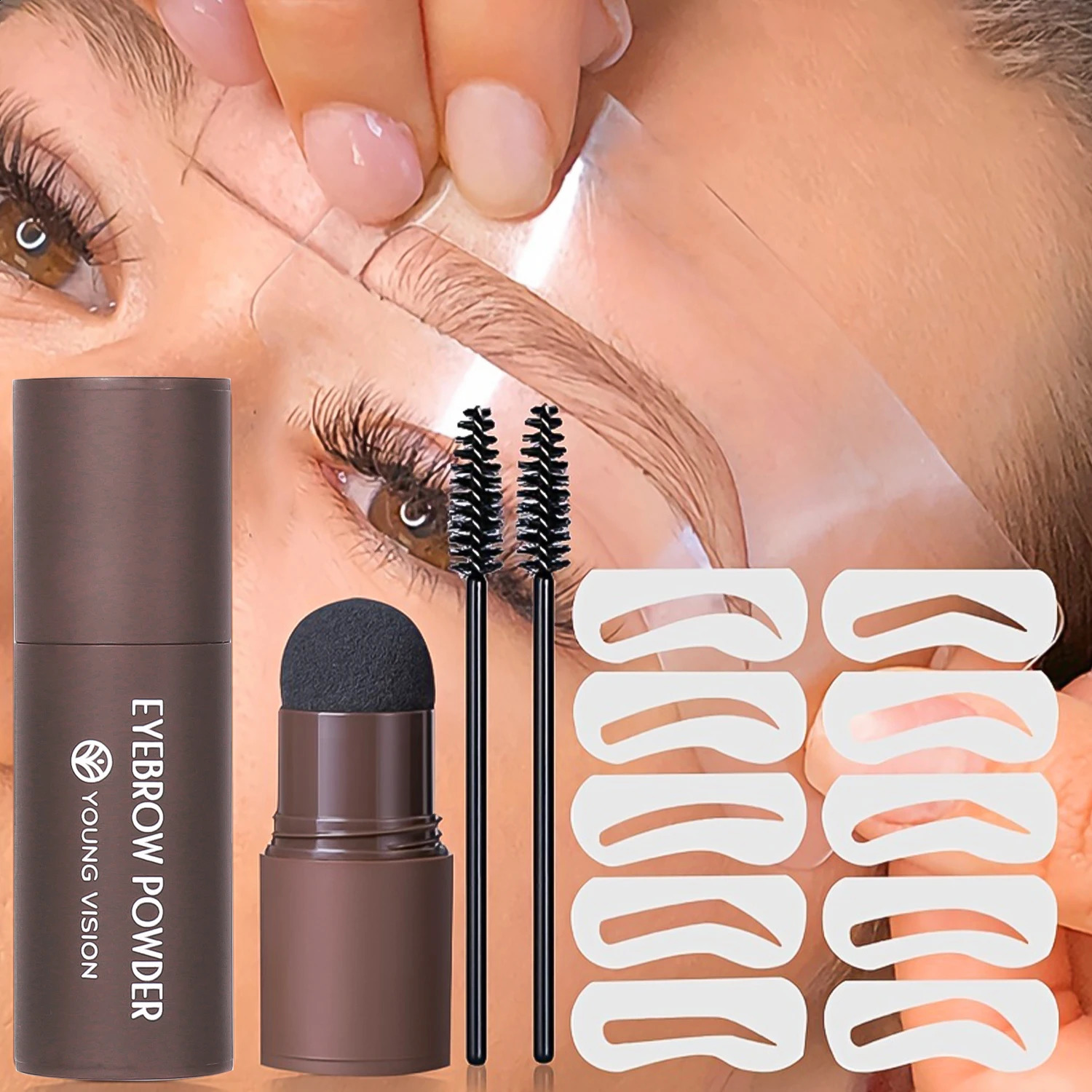 Eyebrow Stamp Stencil Kit - 1 Pcs Eye Brow Stamp Shaping Kit Long-Lasting Waterproof Eyebrow Makeup Brow Shape with 10 PCS 260626 - view 1