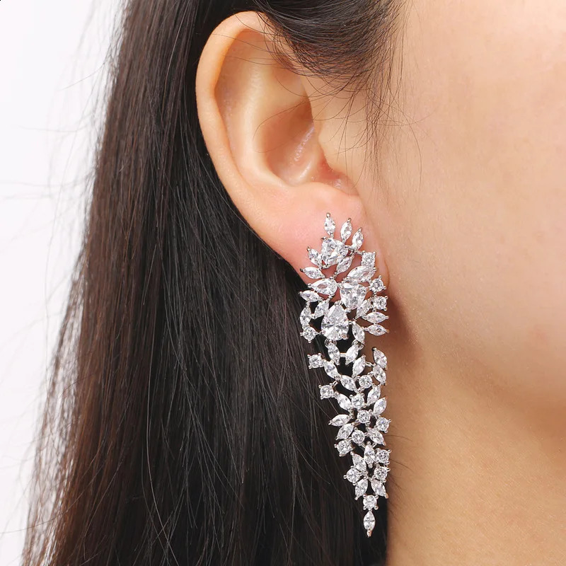 Ekopdee Vintage Teardrop Zircon Drop Earrings For Women Charm Bling Leaf CZ Crystal Earring Wedding Party Fashion Jewelry 260625 - view 6