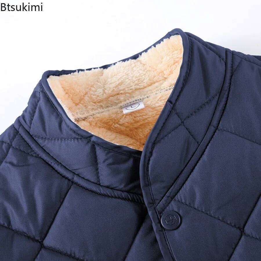 Men's Winter New Thickened Down Cotton Clothes, Solid Color Casual Stand Collar Single Breasted Fleecing Cotton-padded Clothes J260626 - view 3