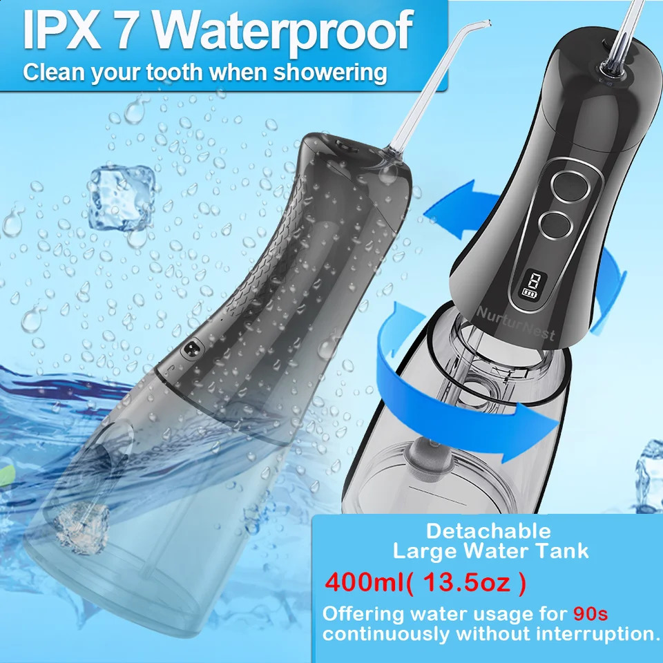 Oral Irrigator Portable Dental Water Flosser Rechargeable Jet Floss Tooth Pick 5 Tips 8 Modes large capacity 400ml 260626 - view 6