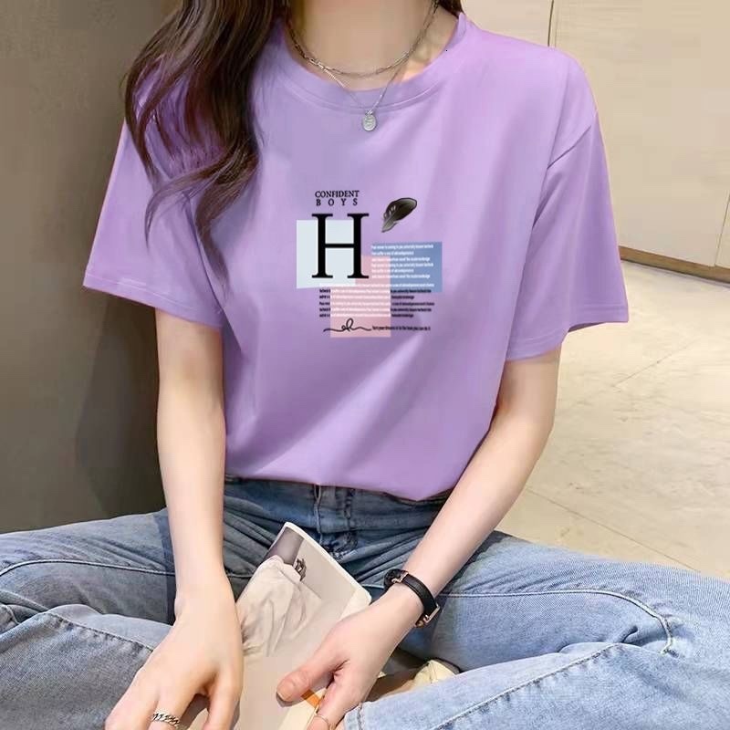 Women S Short Sleeve T Shirt Summer Korean Style Letter Print Half Sleeve Tee Versatile New Ins Top - view 4