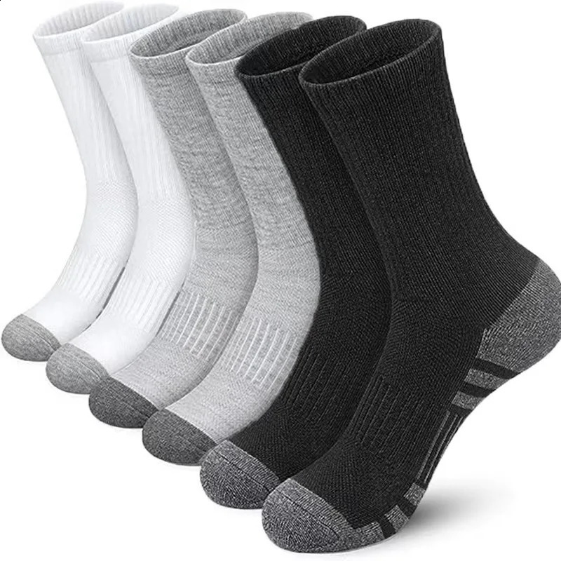 3 Pairs Men Solid Color Sports Socks Large Size Mid Calf Cotton Breathable Black White Gray Long Fall Winter 260622