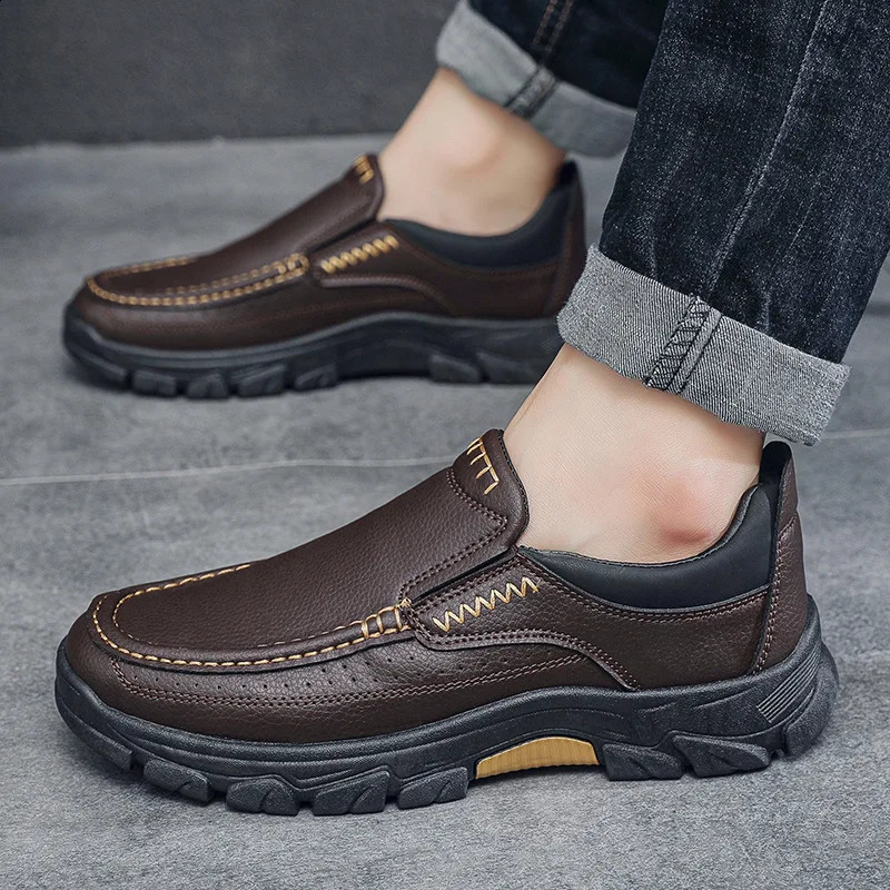 Spring Autumn Mens Casual Shoes British Middle aged Dad Fashion Business Leather 260624