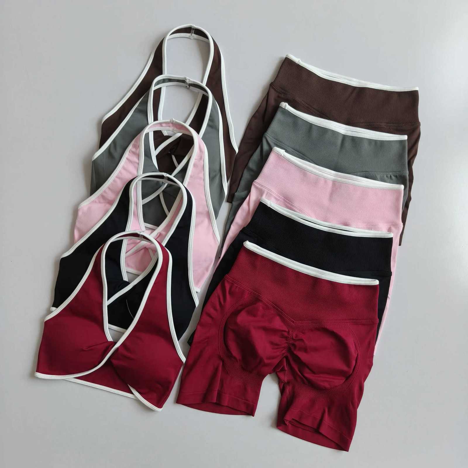 Set Womens Seamless Sexy Yoga Splicing Gathering Sports Vest High Elasticity Hip Lifting Fitness Set Running Suit Gym Outfit M260626 - view 4